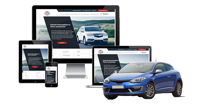 Ankaufseite mobil – Autoankauf Neu-Ulm mit rotem PKW